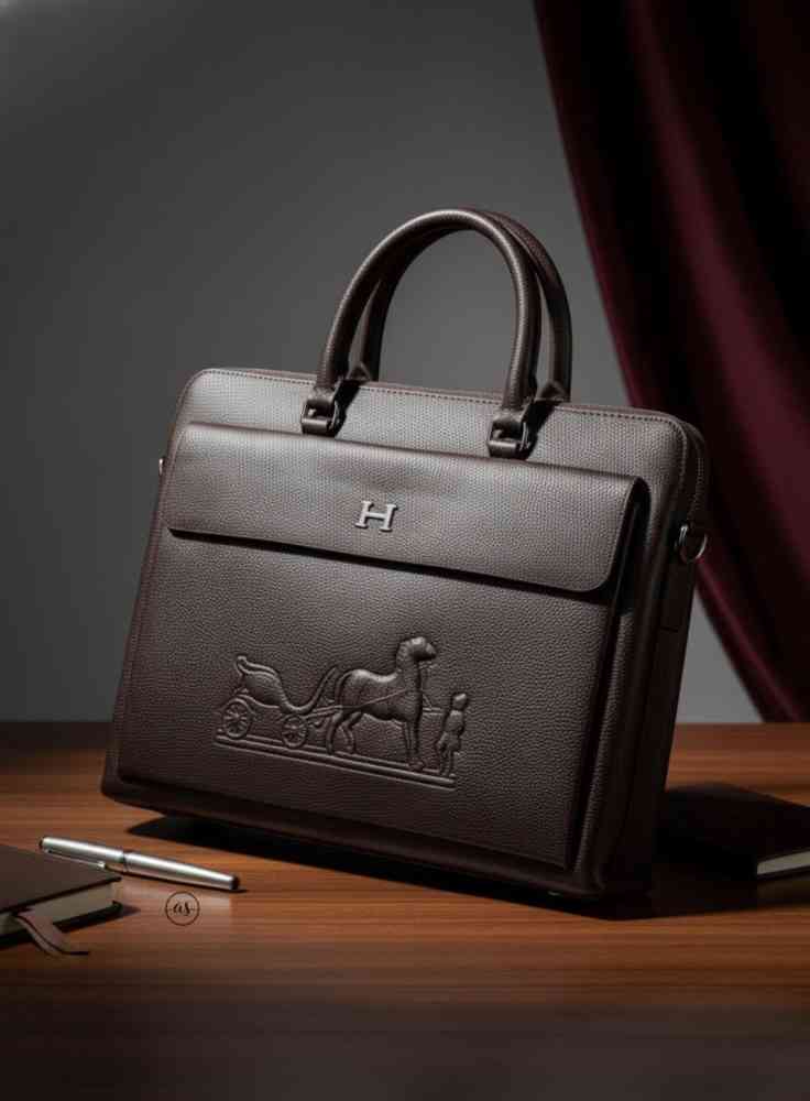 Hermès Grained Dark Brown Leather Laptop Briefcase