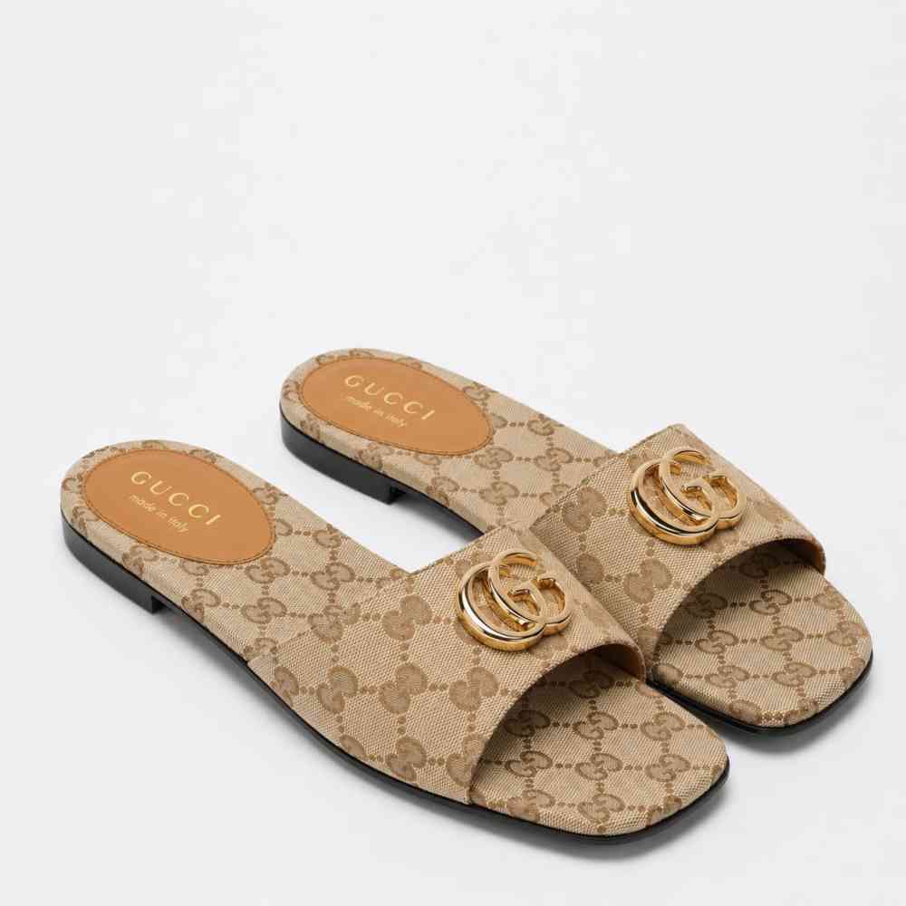 Brown Gucci White Premium Quality Women's Flat Sandals