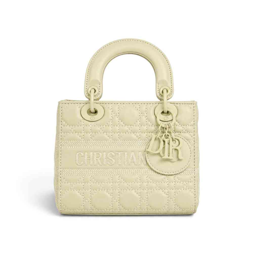 Lady Dior Signature Cream Studded Logo Handbag