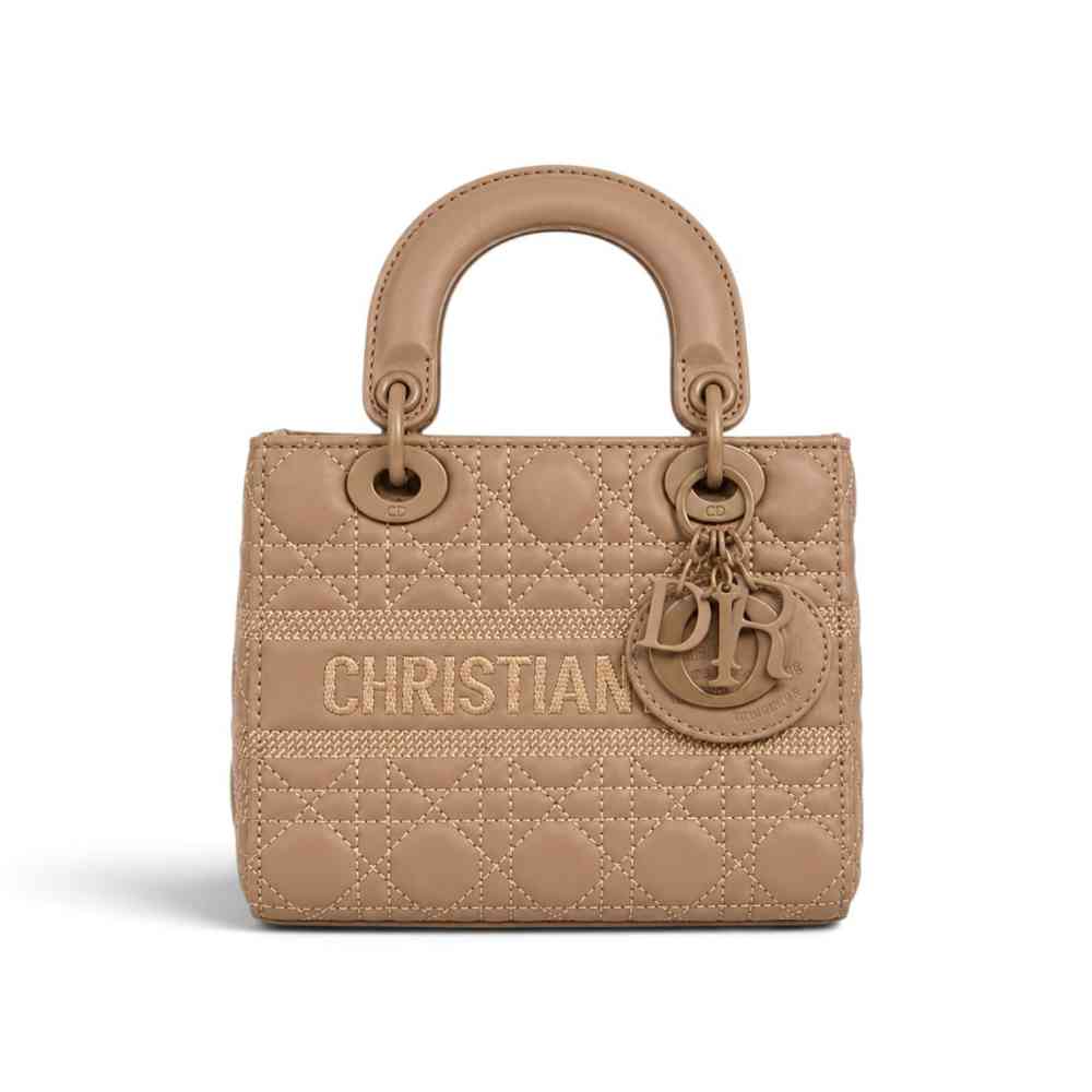 Coffee Lady Dior Signature Cream Studded Logo Handbag