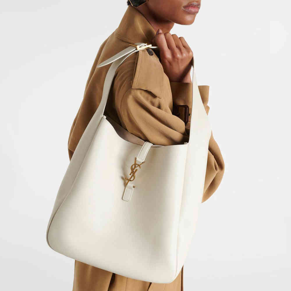 White YSL Le 5 à 7 Brown Hobo Bag