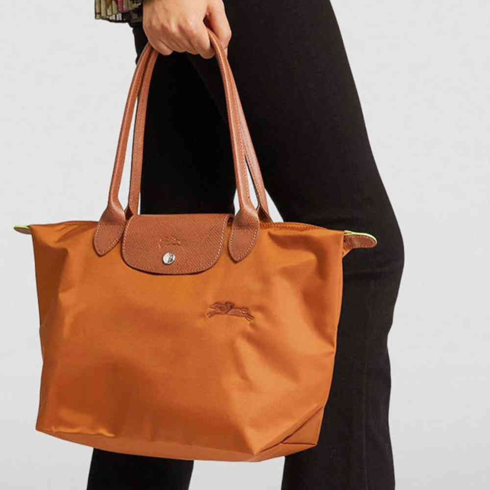 Orange Longchamp Le Pliage Dark Green Tote Bag