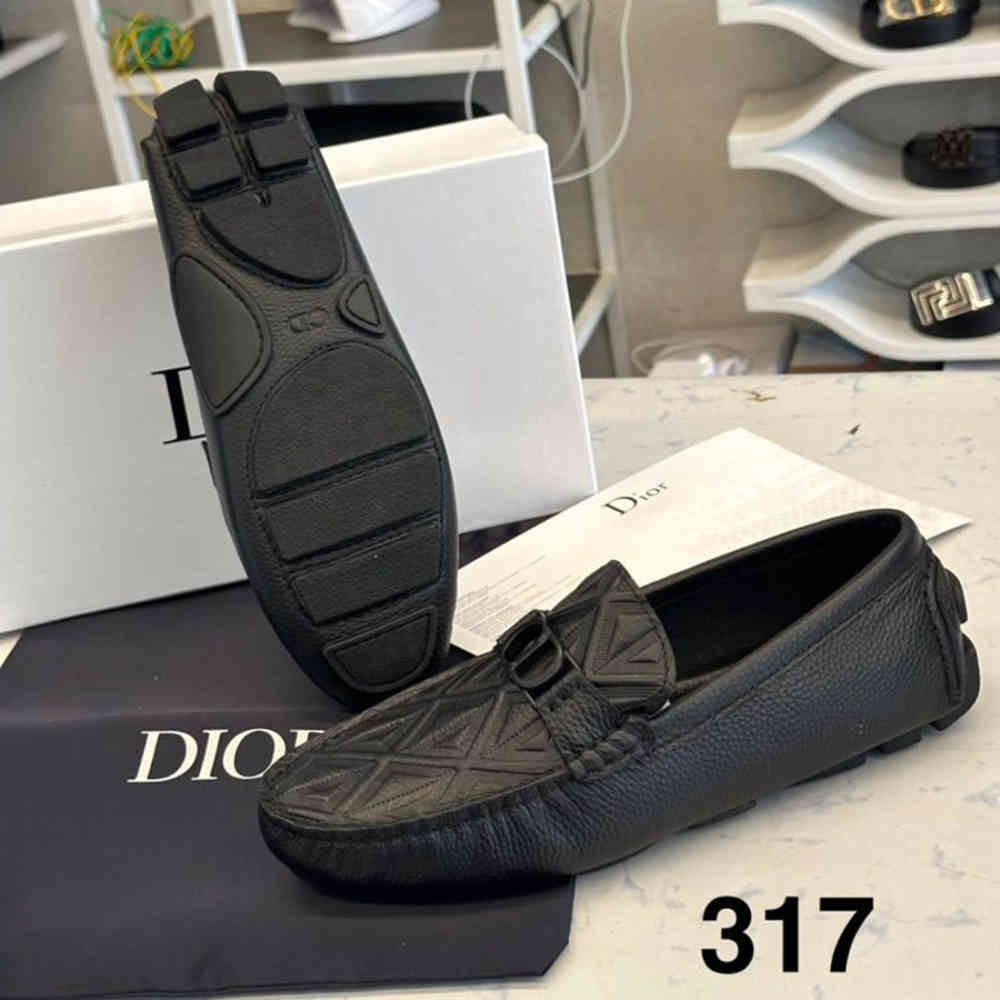 Dior Men's Black Grained Leather CD Diamond Loafers