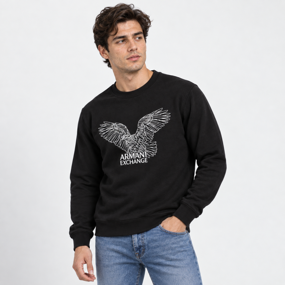 Black Armani Exchange Eagle Print Off-white Premium Sweatshirt