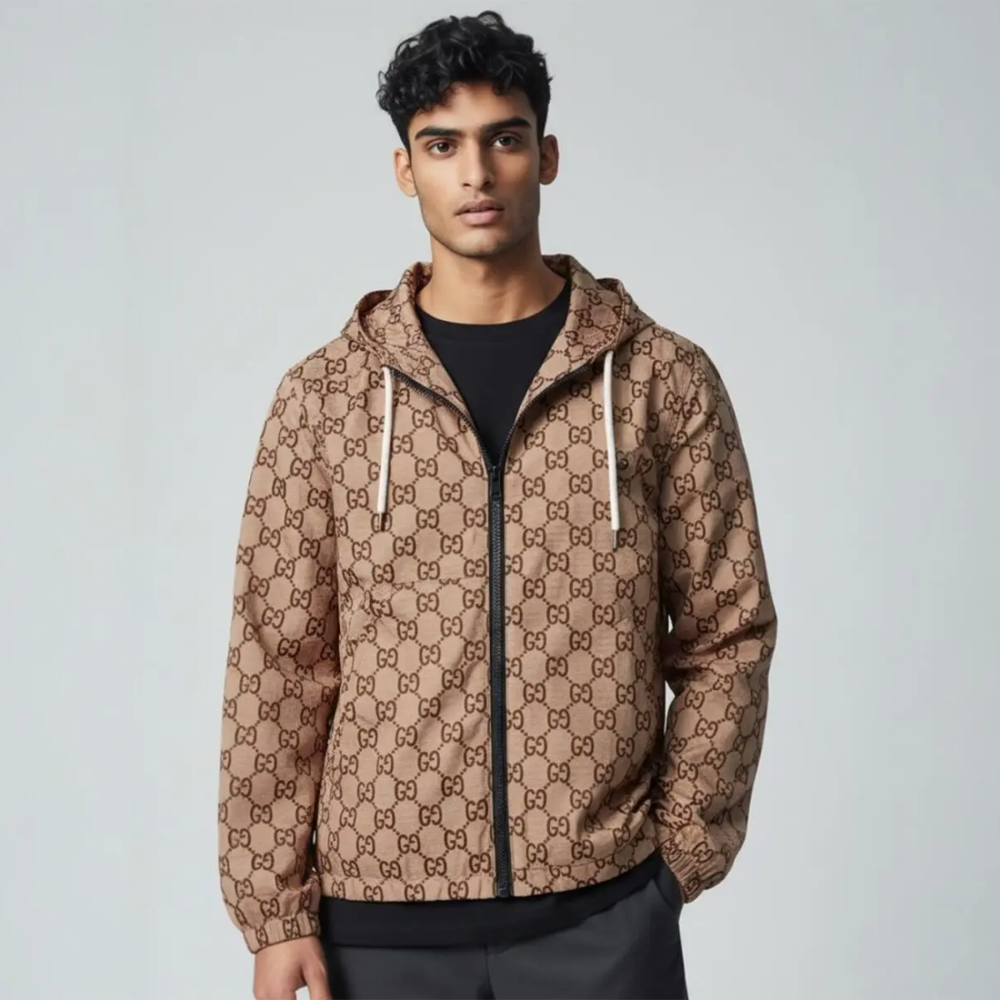Brown Gucci GG Ripstop Fabric Zip Jacket