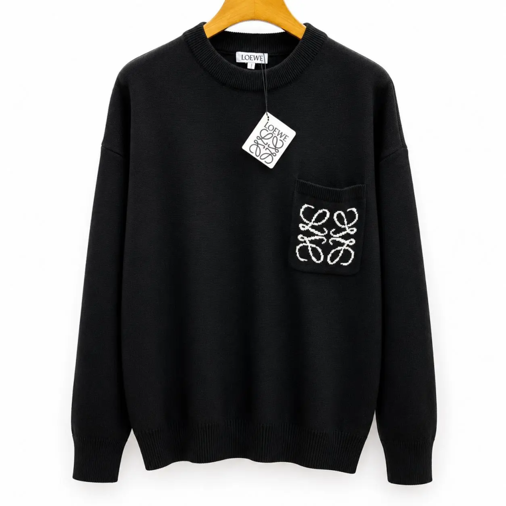 Black Loewe Anagram White Pocket Sweater