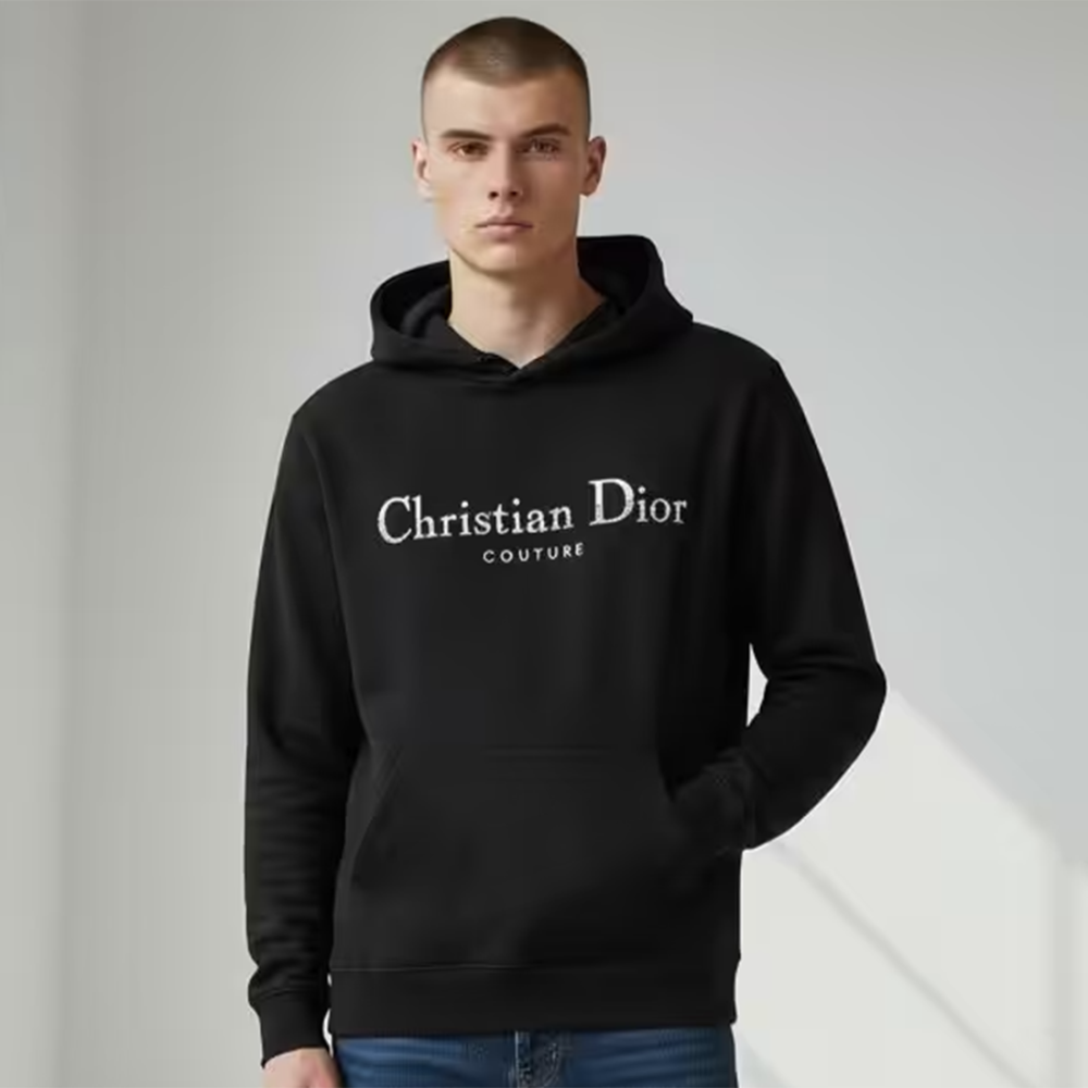 Black Christian Dior White Embroidery Logo Premium Quality Hoodie