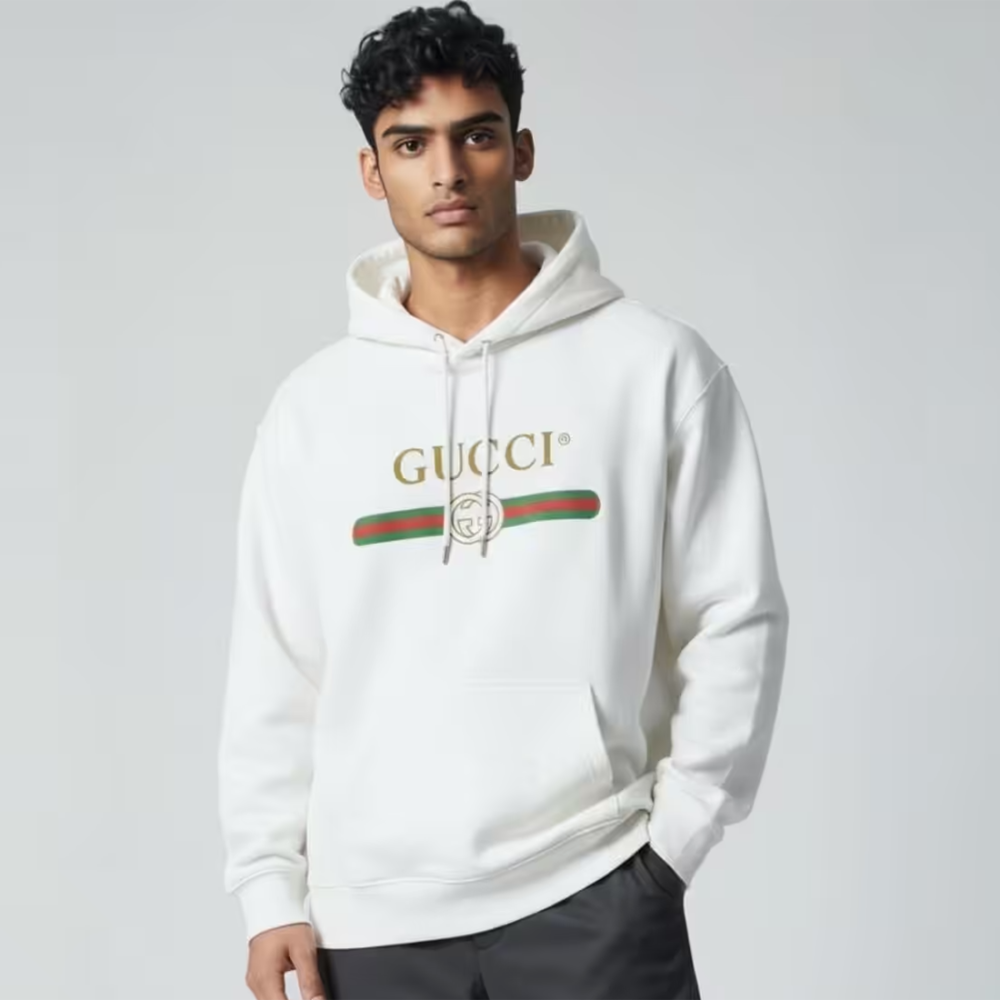 White Gucci Vintage Logo Black Hoodie