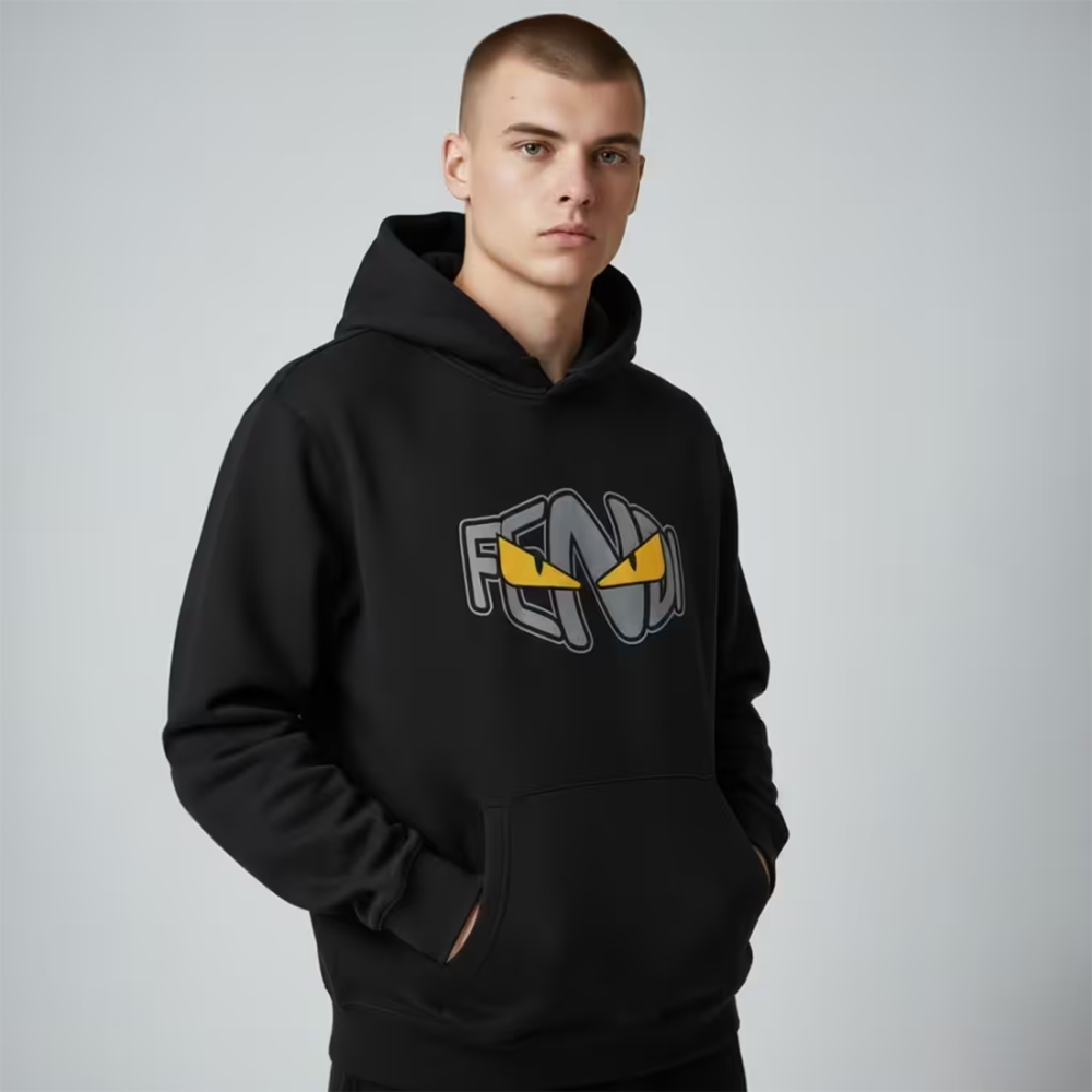 Fendi Black Diabolic Bug Eyes Graphic Hoodie