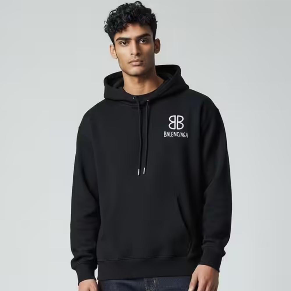 Balenciaga Black Nano BB Logo-Embroidered Hoodie