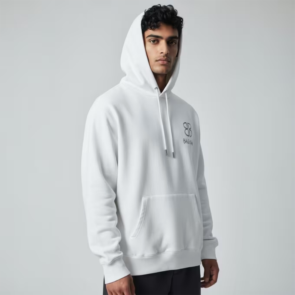 White Balenciaga Black Nano BB Logo-Embroidered Hoodie