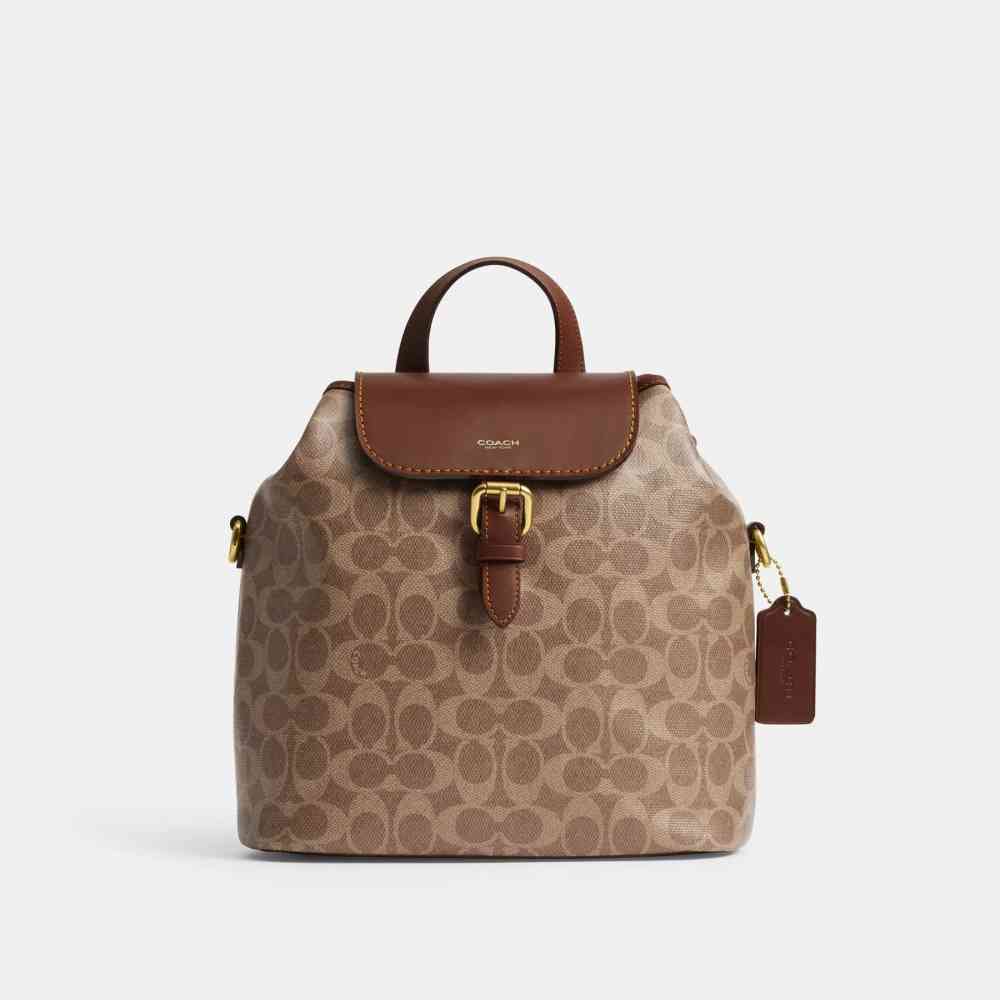 Beige Coach Path Black Backpack in Signature Canvas