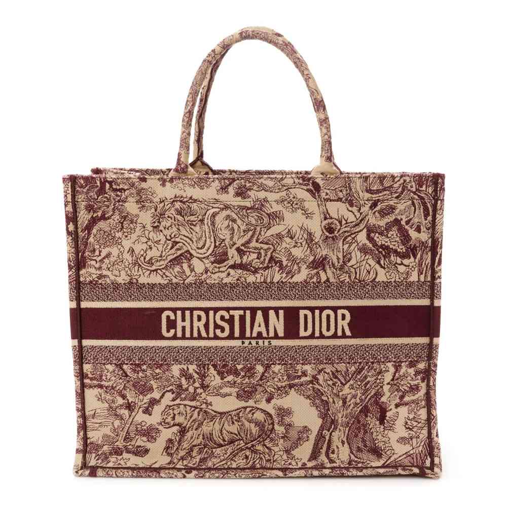 Red Lady Dior Embroidered Grey Tote Bag