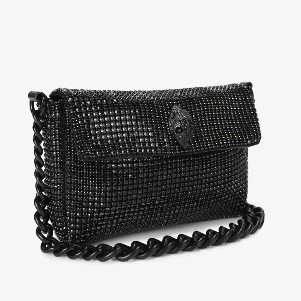 Black Kurt Geiger Kensington Silver Signature Stitch Sling Bag