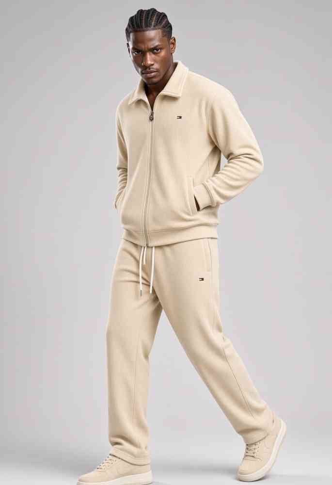 Cream Tommy Hilfiger Brown Premium Beige Canvas Tracksuit