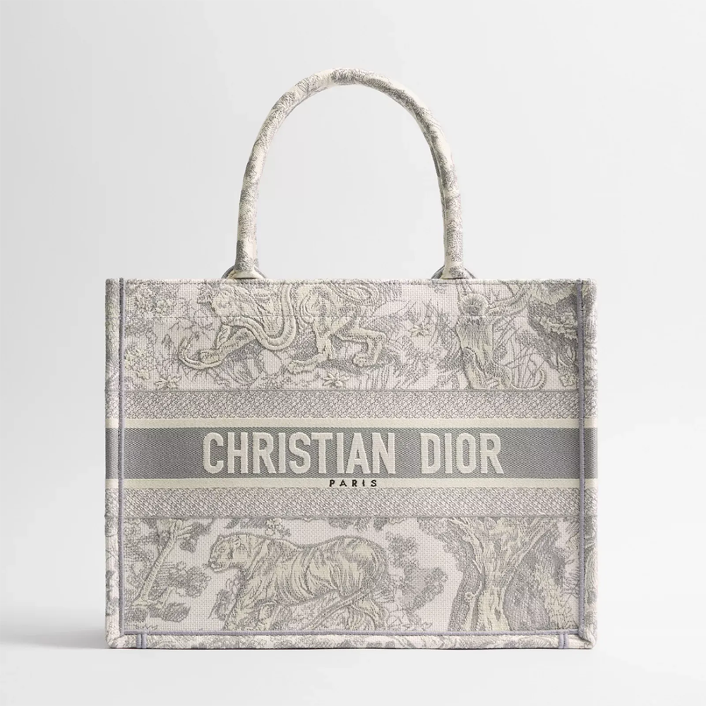 Lady Dior Embroidered Grey Tote Bag