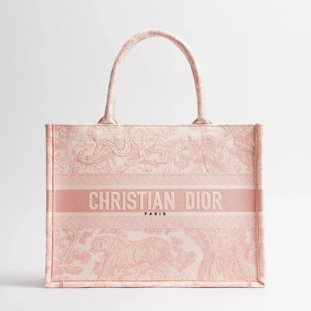 Pink Lady Dior Embroidered Grey Tote Bag