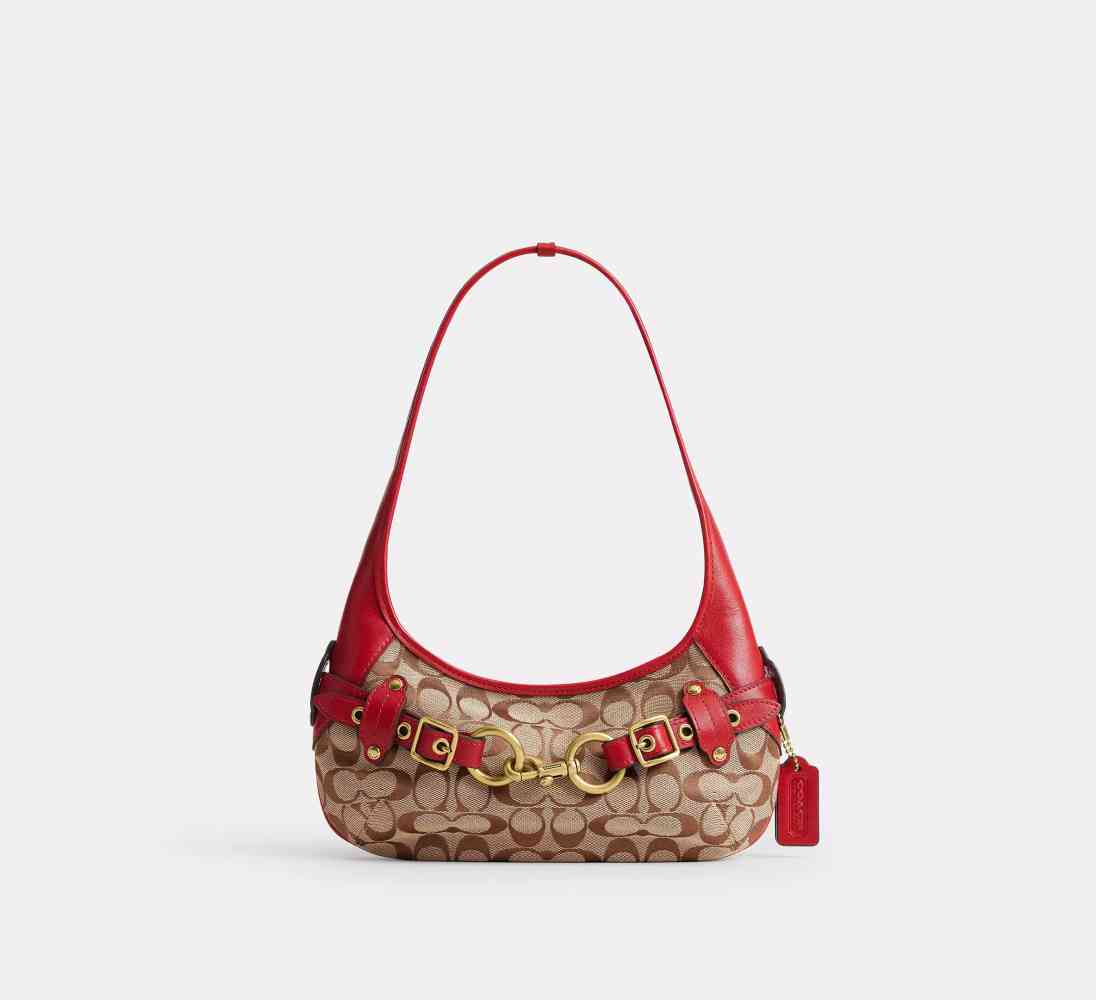 Red Coach Belted Ergo 26 Beige Shoulder Bag