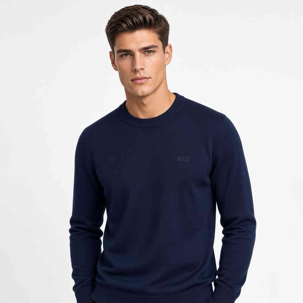BOSS Pacas Regular Fit Knitted Blue Crewneck Sweater