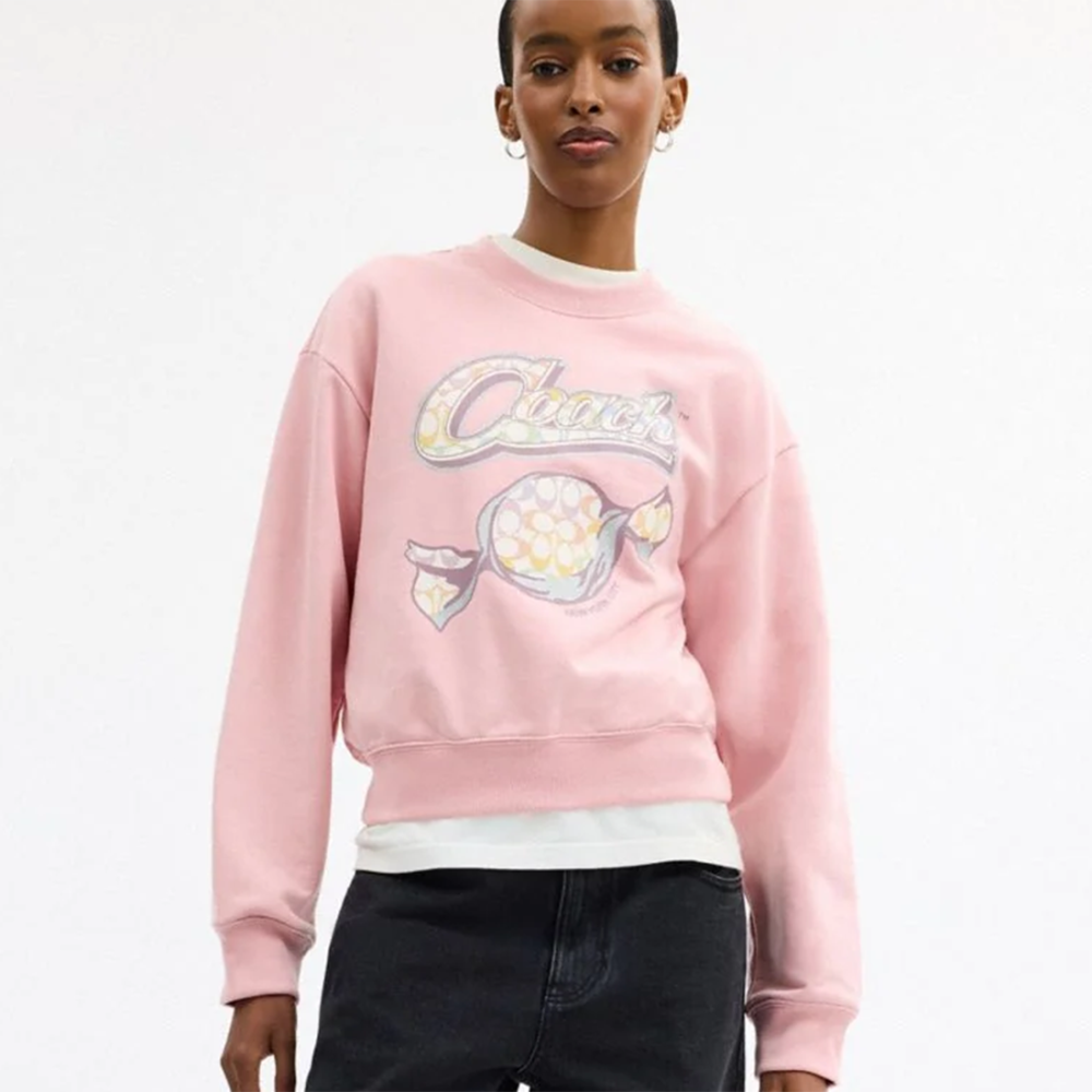 Light Pink Coach Cherry Sequin Crewneck Sweatshirt