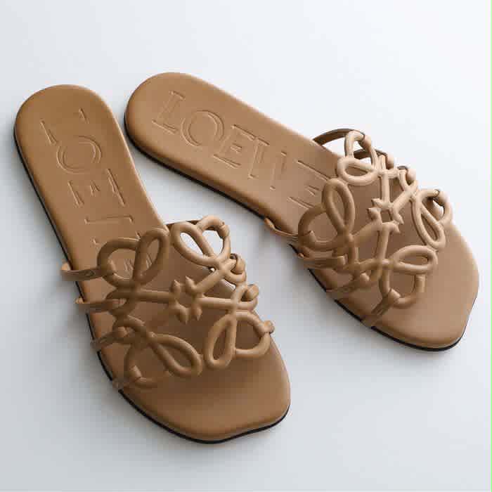 Brown Loewe Black Petal Anagram Slide Sandal