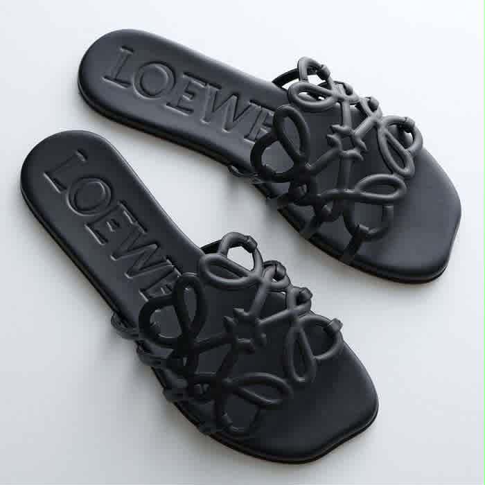 Loewe Black Petal Anagram Slide Sandal