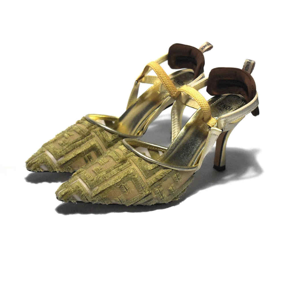 Fendi Golden Premium Quality Pencil Heels Sandals
