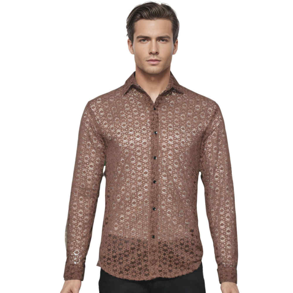 Gucci Brown Premium See-through Men's Shirt