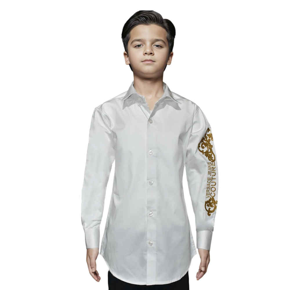 Versace Baroque-print White Kids Shirt