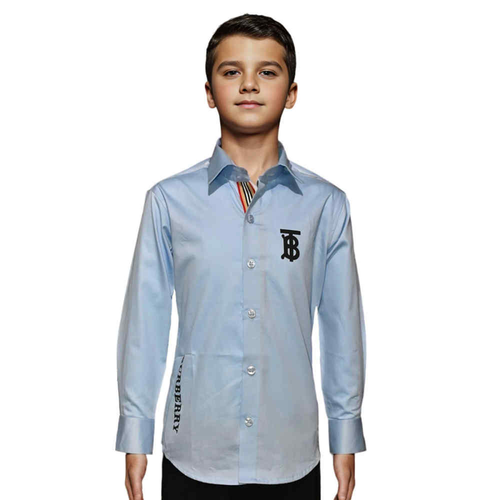 Burberry Embroidered Premium Sky Blue Kids Shirt
