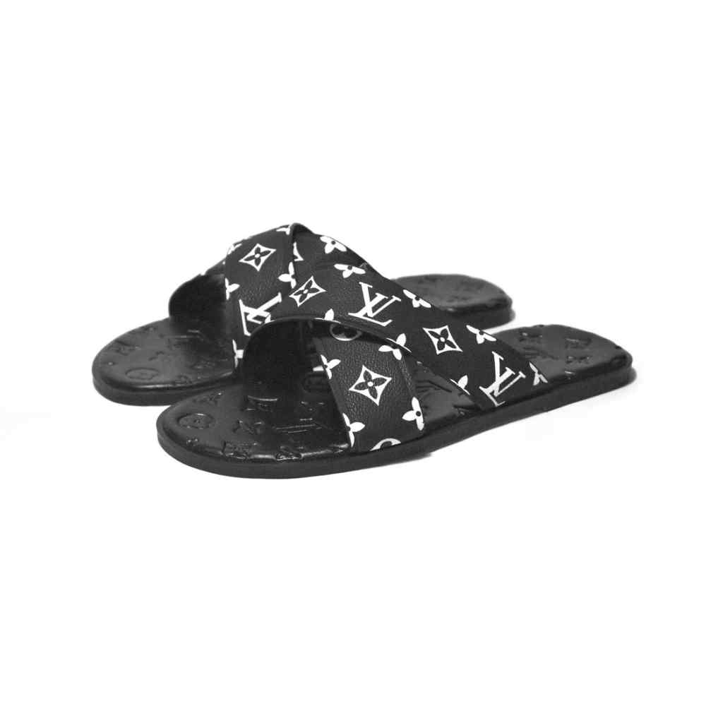 Louis Vuitton Black & White Premium Quality Men's Flip-Flops