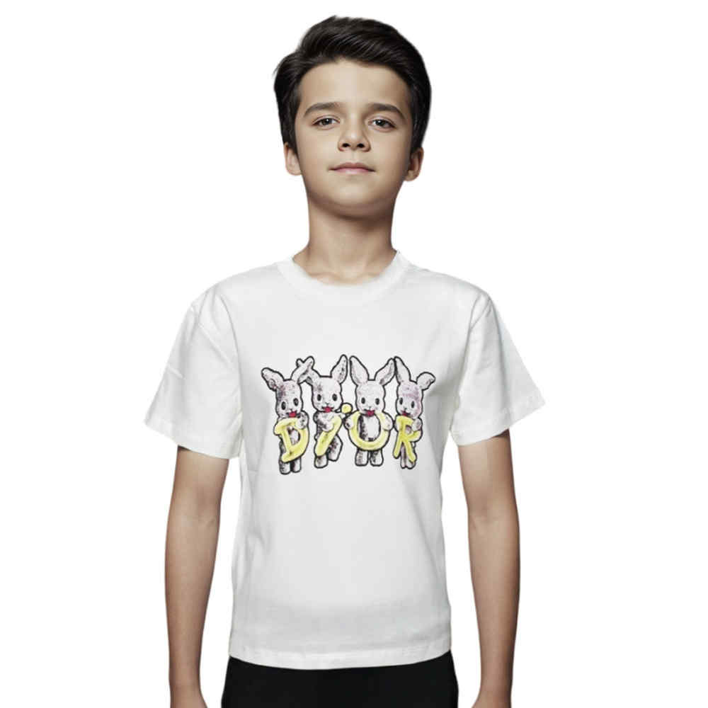 Dior Rabbit Print White Premium Kids T-shirt