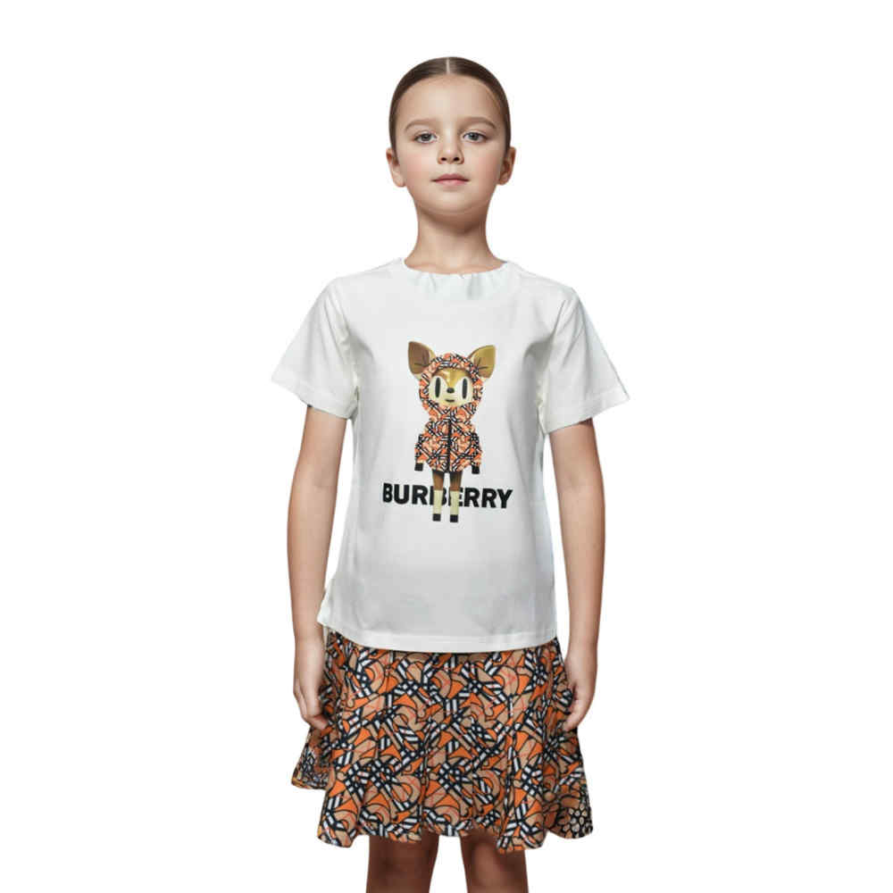 Burberry Round-Neck White Premium Girls Co-ord Set