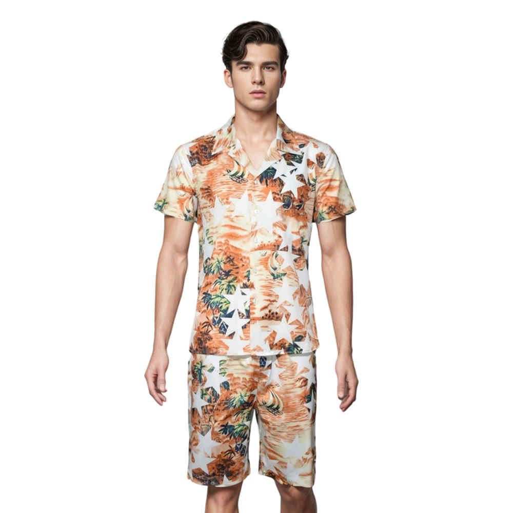 Amiri Tropical star Print White & Orange Shirt & Shorts Combo