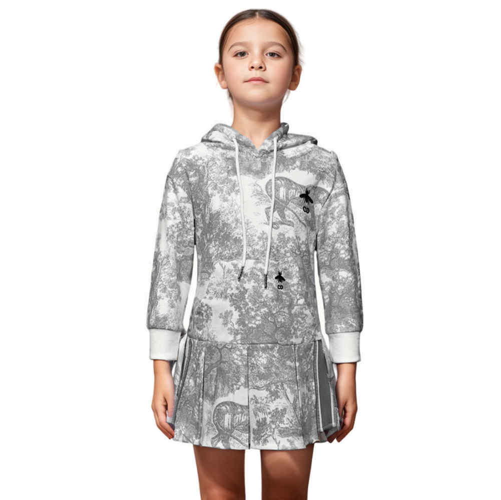 Dior Bee Embroidery Black & White Premium Girls Dress