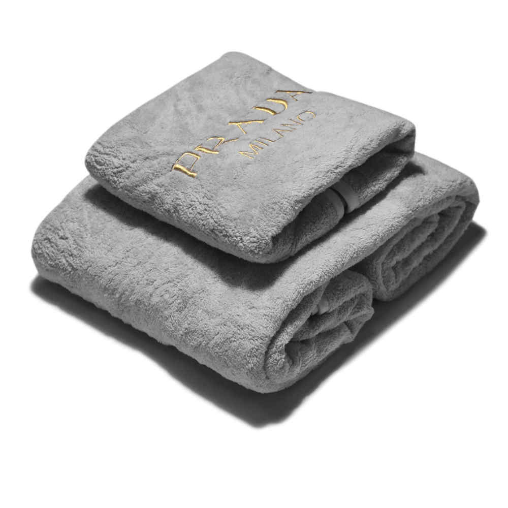 Prada Milano Embroidered Logo Grey Towel - Set of 2
