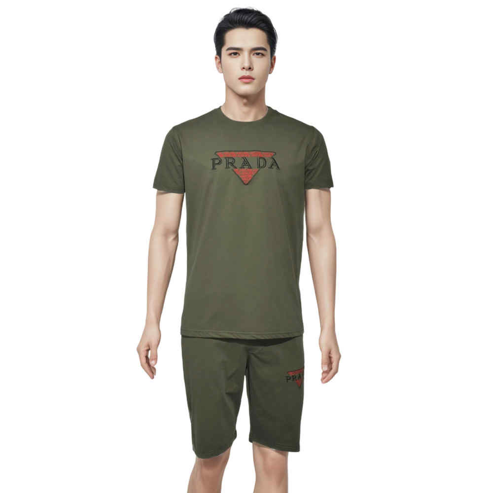 Prada Green Premium Quality Men's Half Sleeve T-shirt & Shorts