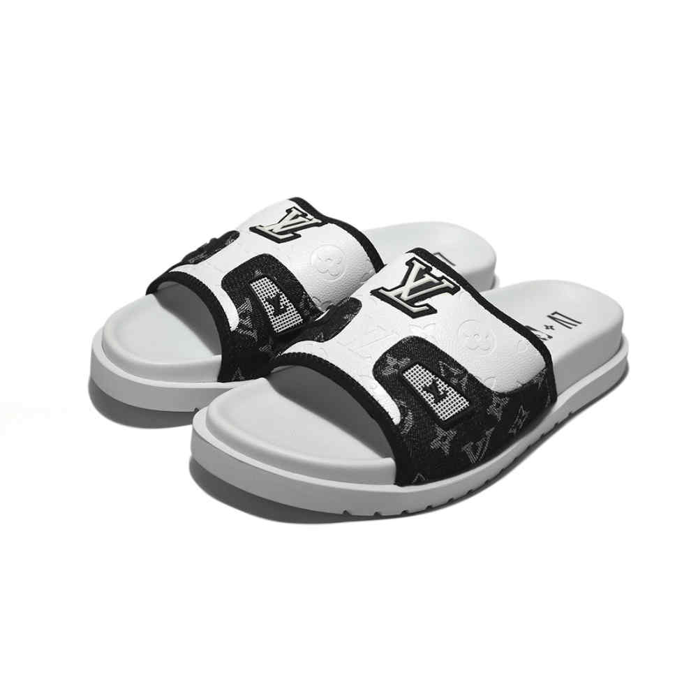 Louis Vuitton White & Black Premium Quality Men's Flip-flops