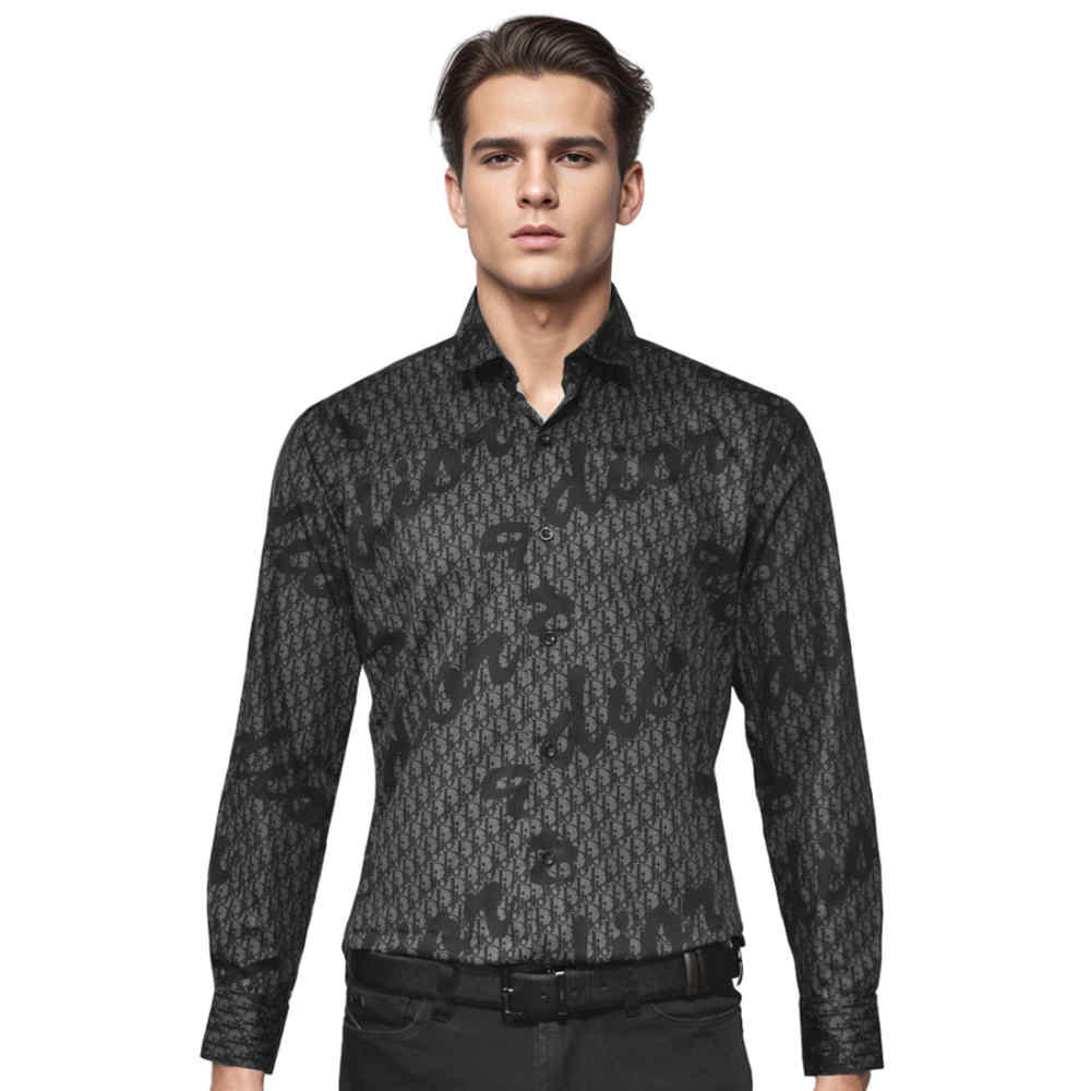 Dior Printed Black Premium Cotton Luxury Shirt