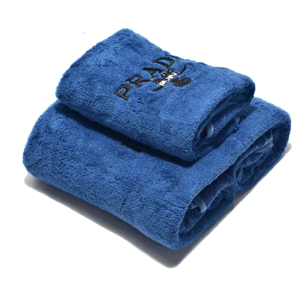 Prada Embroidered logo Dark Blue Towels - Set of 2