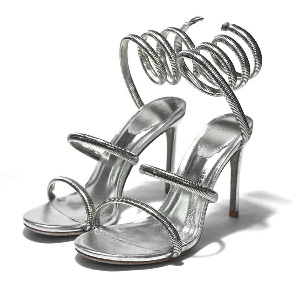 Rene Caovilla Cleo Crystal Silver Heel Sandals