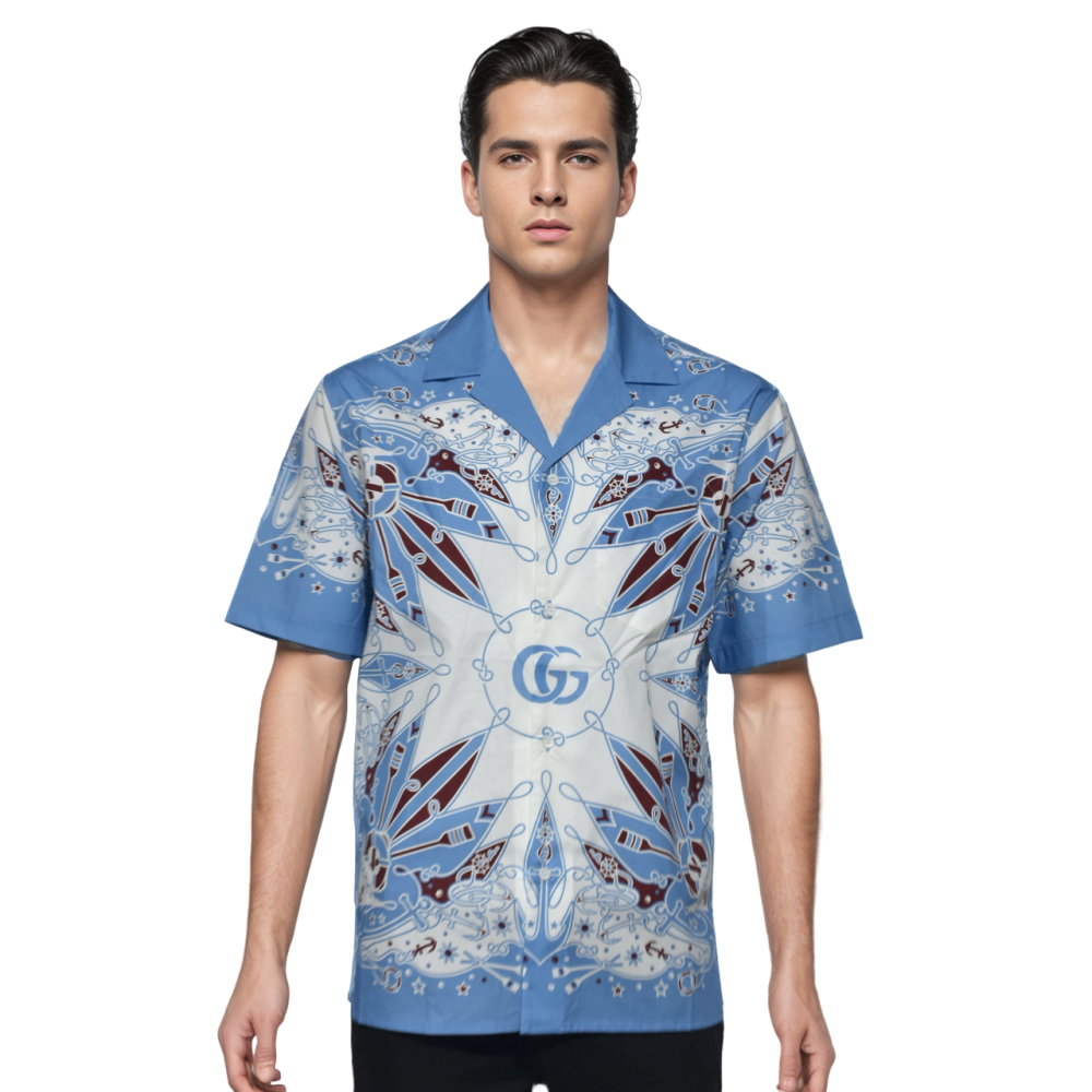Gucci Bandana Print white & light blue Cotton Shirt