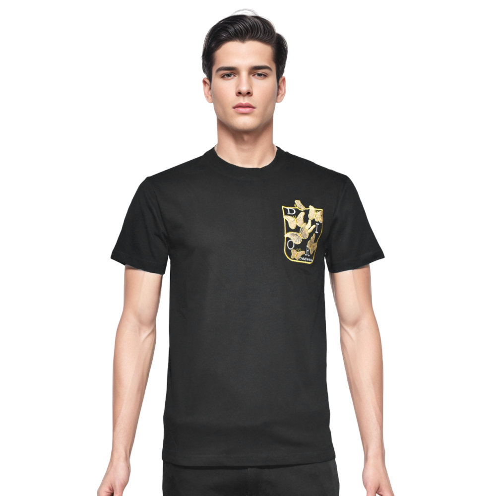 Dior Butterfly Embroidery Pocket Black T-shirt