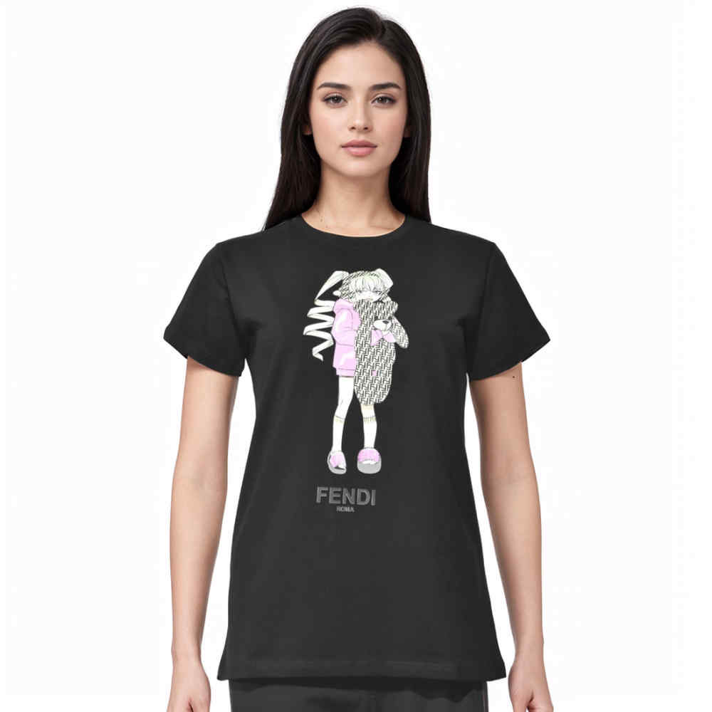 Fendi Black Premium Cotton Women T-shirt