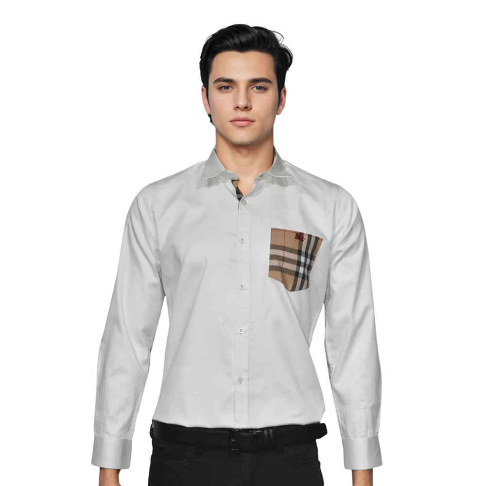 Burberry White Pocket Logo Print Premium Quality Shirt