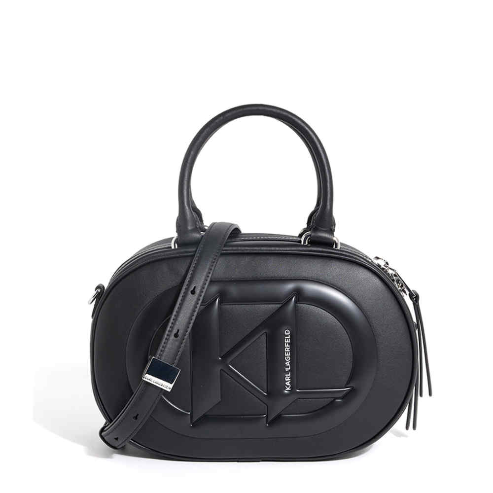 Karl Lagerfeld Textured Logo Detail Black Crossbody Bag