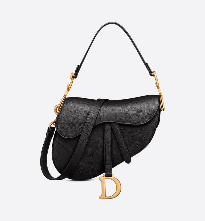 Dior Saddle Bag with Strap Black Grained Shoulder Bag