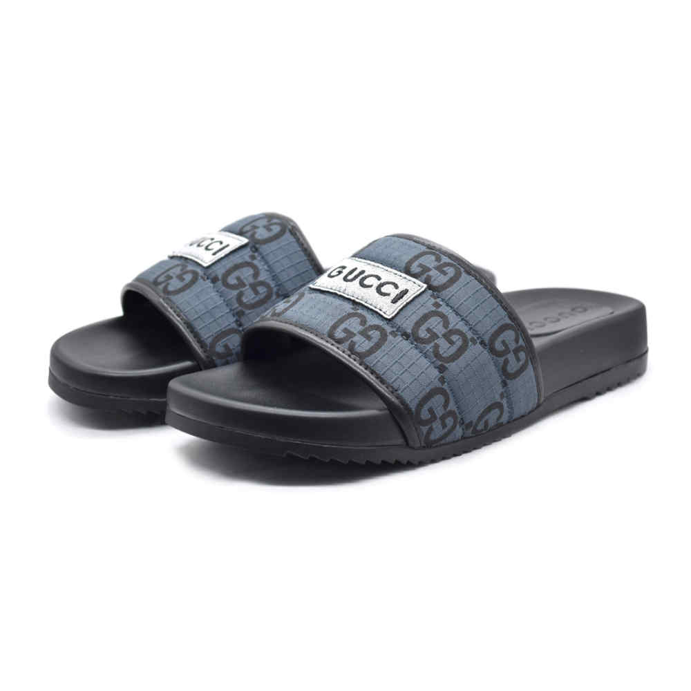 Gucci GG Canvas Black/Blue Mens Flip-flops