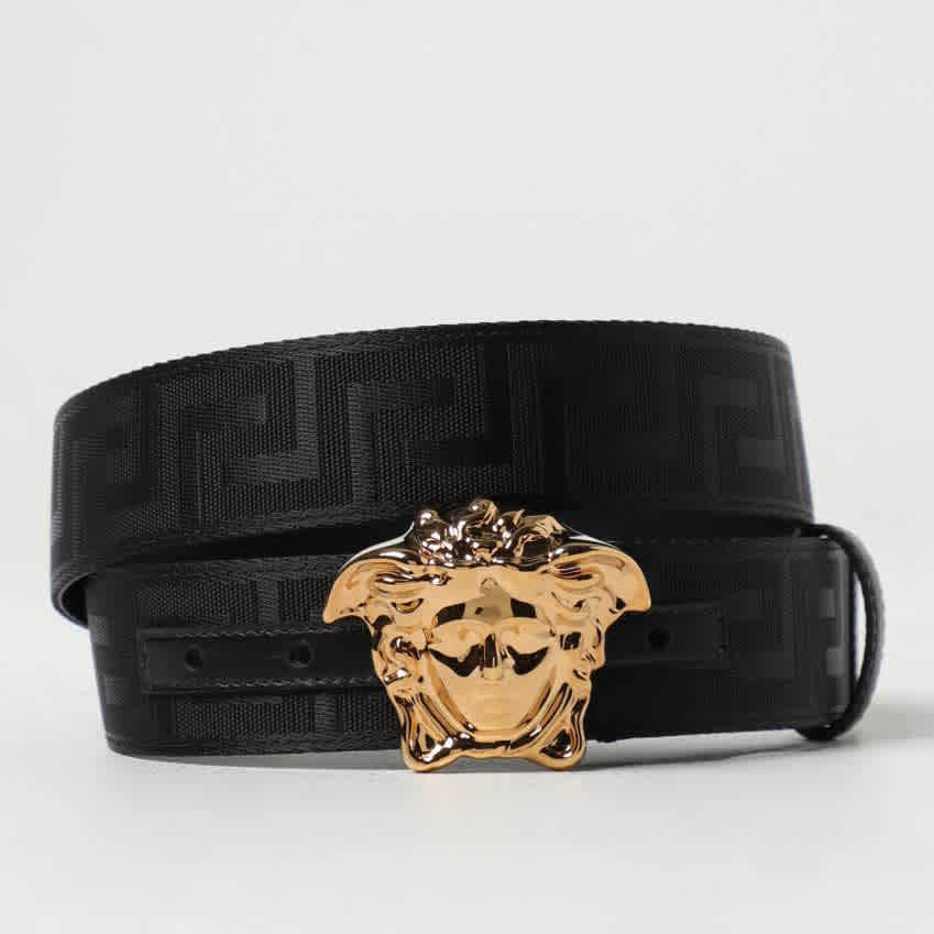 Versace Black & Golden Embellished Buckle Belt