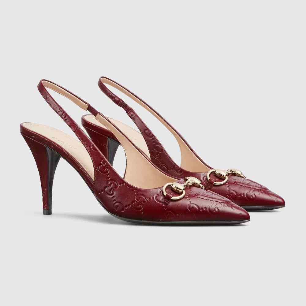 Gucci Wine Women's slingback pump with Horsebit Heels Sandals